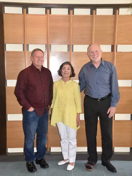 from left OKCTalk.com publisher Peter J. Brzycki, Oklahoma Gazette vice president of corporate affairs Linda Meoli and Oklahoma Gazette publisher Bill Bleakley finalized OKCTalk.com's acquisition of Tierra Media Group today.