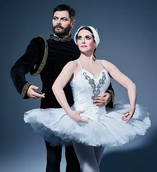 from left Nick Offerman and Megan Mullally recorded their book The Greatest Love Story Ever Told on Offerman’s phone. - EMILY SHUR / PROVIDED