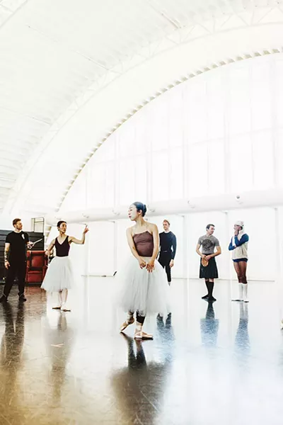 Miki Kawamura second from left and Dayoung Jung center rehearse for Oklahoma City Ballet’s La Sylphide. - ALEXA ACE