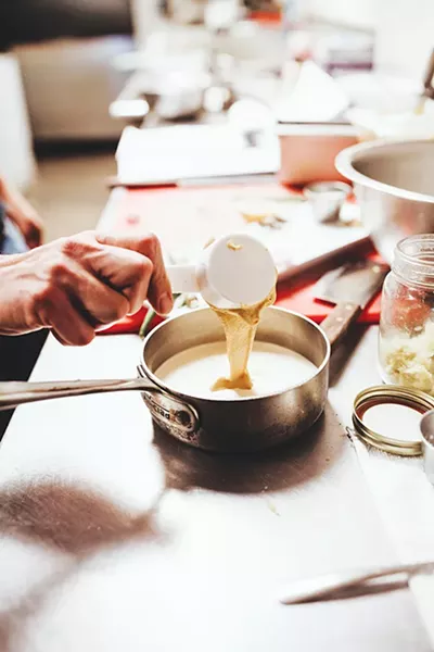 The cream sauce is finished with mustard. - ALEXA ACE