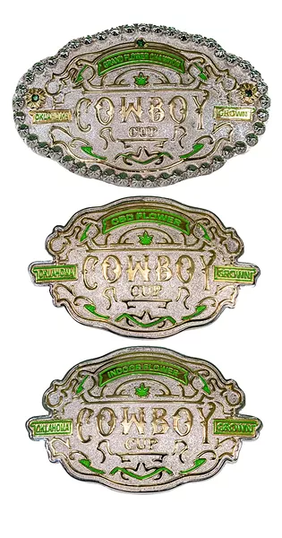 Winners at Cowboy Cup do not receive cups; they receive customized belt buckles. - PROVIDED