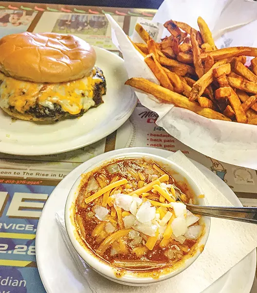A cup of chili with a sausage burger and a half order of fries at Ron’s Hamburgers & Chili in Oklahoma City - JACOB THREADGILL