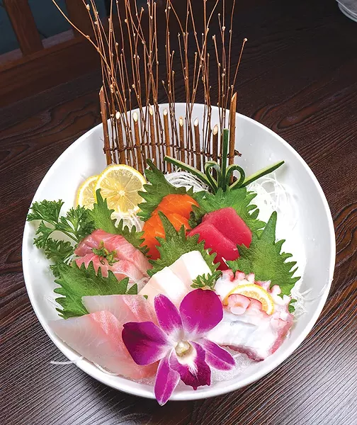 Sushi entrees at Ichiban are garnished with flowers and leaves. - PHILLIP DANNER