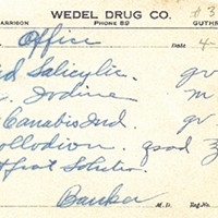 An example of an Oklahoma prescription for cannabis that predates the 1937 federal outlaw. Such prescriptions can only be found in private collections.