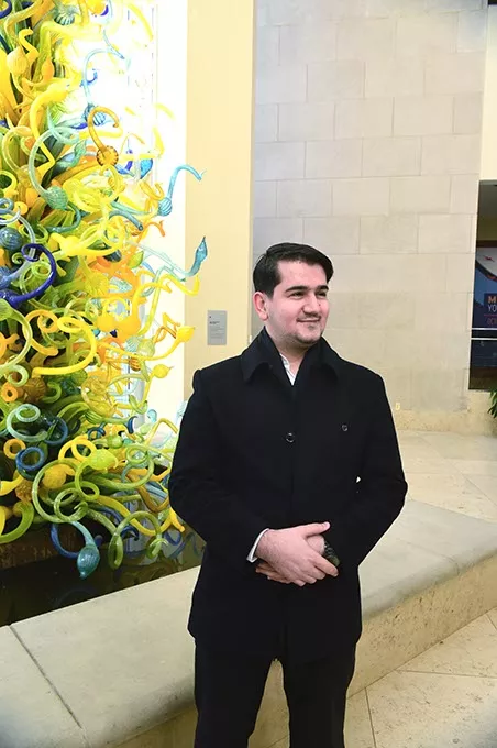 Ersin Demirci, the executive director for the Dialogue Institute, in the lobby of the Oklahoma City Museum of Art, where the work of all artists submitting for this years student art contest will be displayed. mh