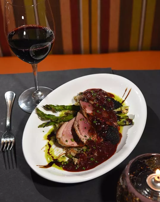 Pan Seared Duck Breast with Wine and Candle. mh