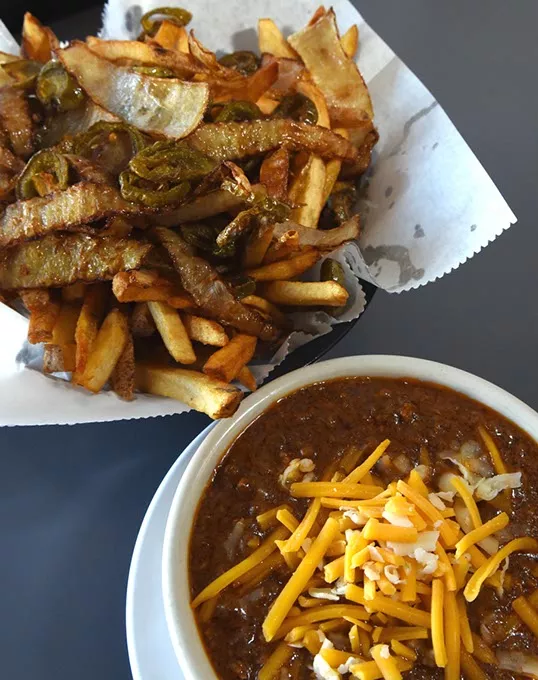 Spanish Fries with bowl of chili, at Ron's Hamburger and Chili, 4723 N. May Avenue in Oklahoma City, 12-14-15. - MARK HANCOCK