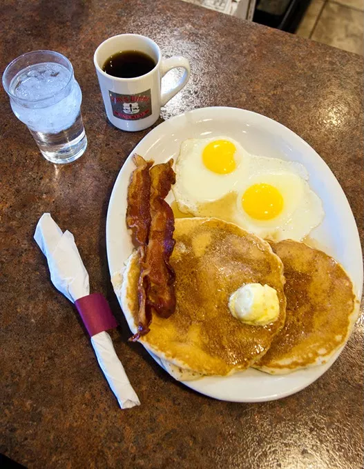 The Deuce breakfast with coffee at Jim's Diner. mh