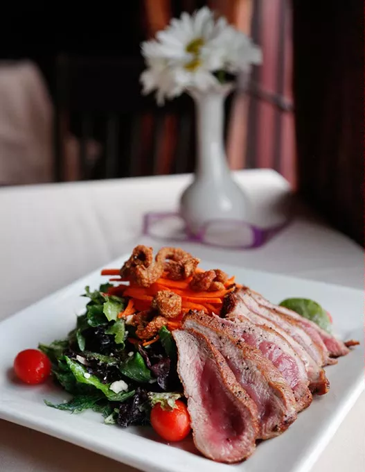 Maple Leaf Duck Salad at Paseo Grill in Oklahoma City, Thursday, May 14, 2015. - GARETT FISBECK