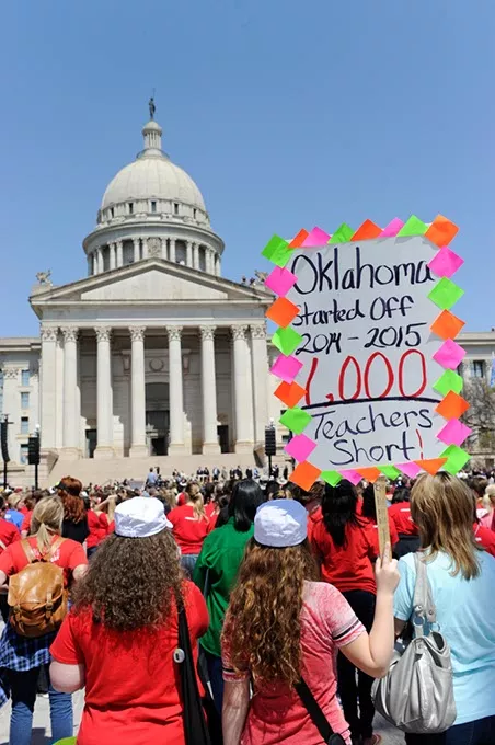 Thousands gather on at the Oklahoma State Capitol for a Teacher's Rally, Monday, March 30, 2015. - GARETT FISBECK
