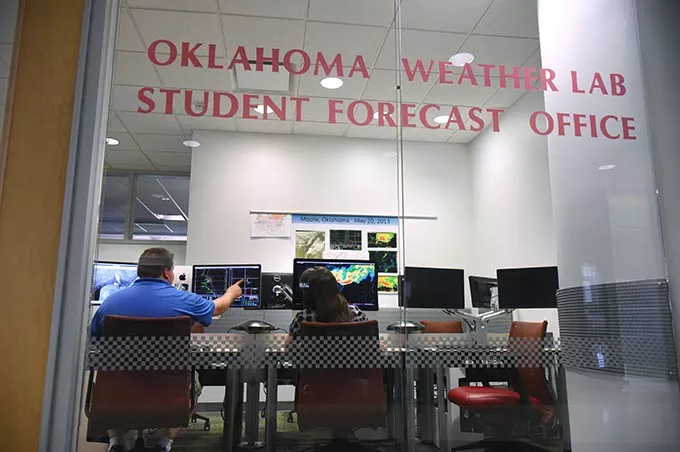 Oklahoma Weather Lab Student Forecast Office, inside OU's National Weather Center in Norman. mh