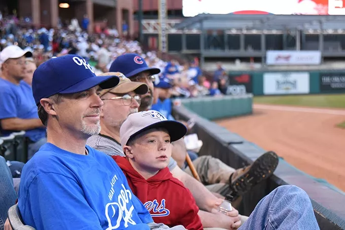 Spectators during the season opener at the Chickasaw Bricktown Ballpark with the OKC Dogers vs Round Rock Express, 4-9-15. mh