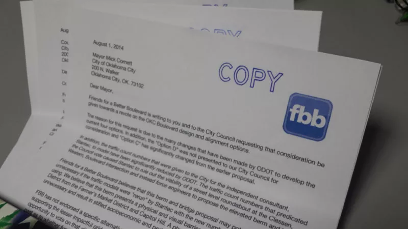 Friends for a Better Boulevard send letters to the Oklahoma City council and mayor requesting the city take another look at a proposed downtown boulevard project. - BEN FELDER