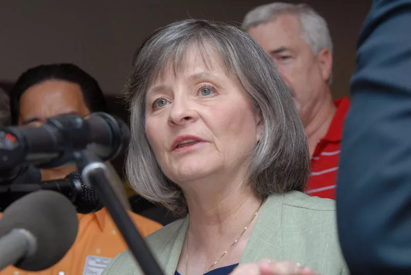 State Rep. Sally Kern reads her Morality Proclamation during a signing rally held at the State Capitol on 7-2-09. Mark Hancock