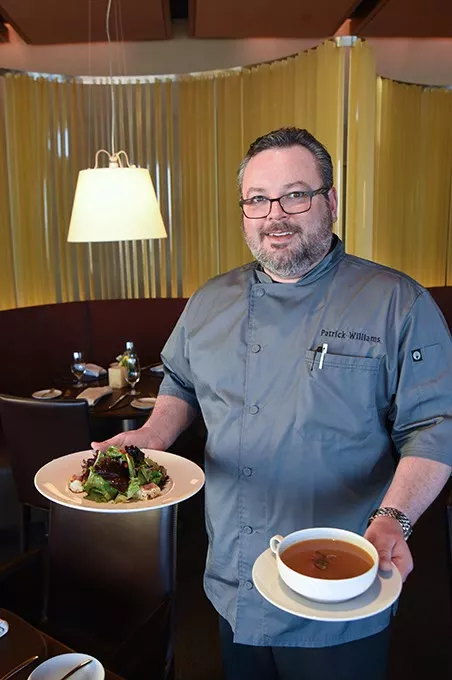 Executive Chef Patrick Williams brings out a Mixed Greens, Goat Cheese Bouchon Salad, and a Squash Bisque soup at Vast, 1-6-2015. - FILE MARK HANCOCK
