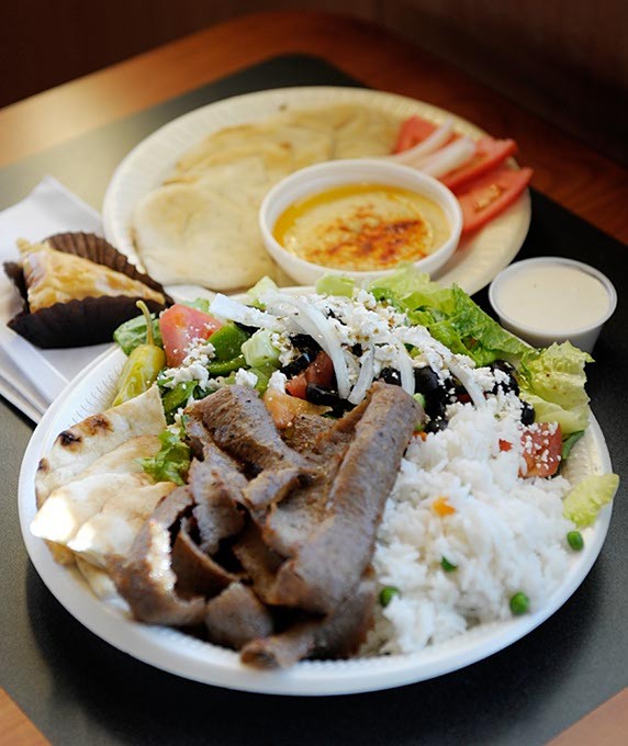 Gyro meat platter with hummus and pita at Sweis' Greek Cafe in Oklahoma City, Wednesday, Nov. 19, 2014. - GARETT FISBECK