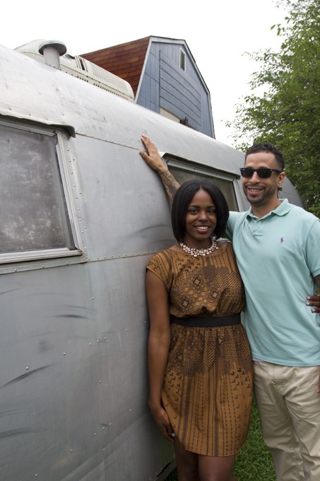 Shot 6/16/2015 Shawnee, newly owners of a Vintage airstream Vanessa Morrisan and Bruce Waight is being renovated to soon serve haircuts to the community.