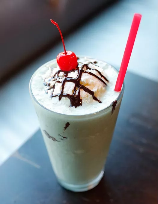 Grasshopper milkshake with a shot of creme de menthe at The Basement Modern Diner in Oklahoma City, Tuesday, Aug. 11, 2015. - GARETT FISBECK
