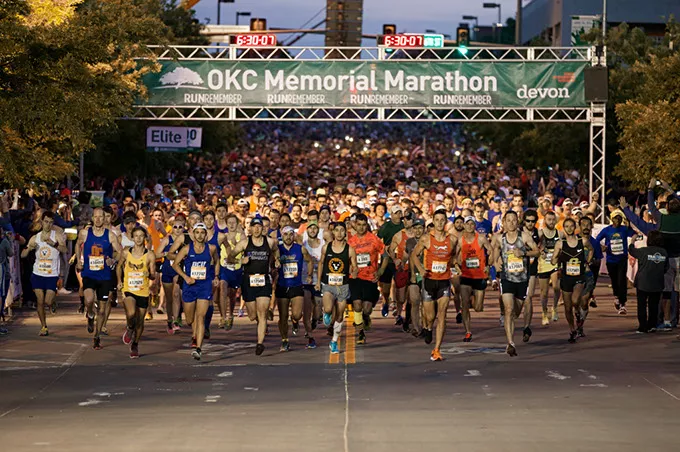 Runners take off from the starting line of the 2016 Oklahoma City Memorial Marathon. (Oklahoma City Memorial Marathon / provided / file)