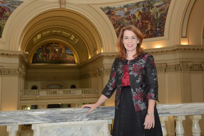 Danielle Ezell, Oklahoma Women's Coalition, poses for a photo at the Oklahoma State Capitol, Friday, Dec. 16, 2016. - GARETT FISBECK