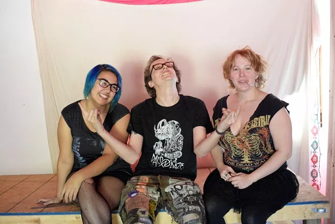Kelsey Birnbaum, Elecktra Stanislava and Davil Dee pose for a photo at The Unkempt Beaver, Monday, May 8, 2017. - GARETT FISBECK