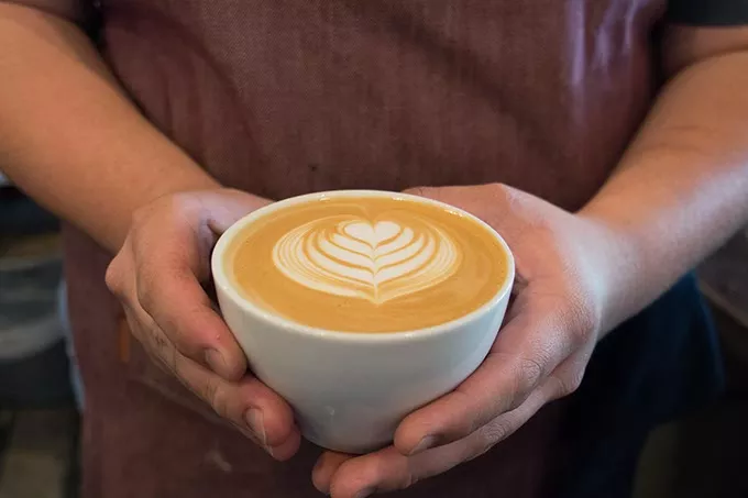 Finished latte art at Elemental Coffee, Monday, May 15, 2017. - CARA JOHNSON