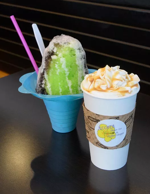 Snowcone and coffee at Aloha Shave Ice & Coffee Shoppe, Wednesday, Dec. 21, 2016. - GARETT FISBECK