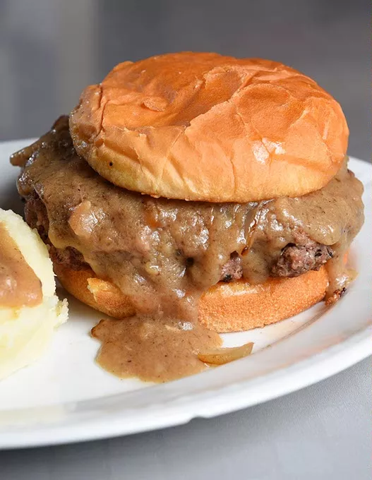 Steak Burger and mashed potatoes at Florence's Restaurant in Oklahoma City, Thursday, March 3, 2016. - GARETT FISBECK