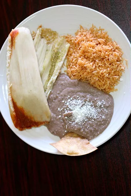 Red and green tamales at Matachines Authentic Mexican Food in Edmond, Okla. (Cara Johnson).