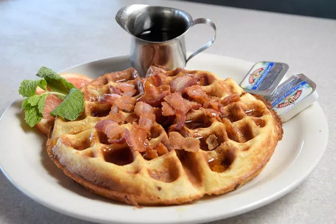 Bacon Waffle at Stevie's Cafe, Tuesday, Aug. 16, 2016. - GARETT FISBECK