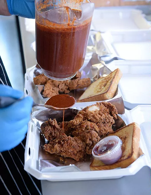 Hot chicken at Chef Ray's Street Eats, Wednesday, March 1, 2017. - GARETT FISBECK