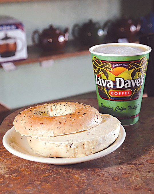Java Dave's Everything Baget with cream cheese and a Snickerdelicious Cappuccino.  mh - GAZETTE / FILE