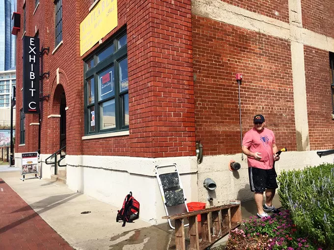 In September, artist Eric Tippeconnic began work on a new mural at Bricktown’s Exhibit C art gallery. Tippeconnic will return to the state in November to complete his work. (Koch Communications / provided)
