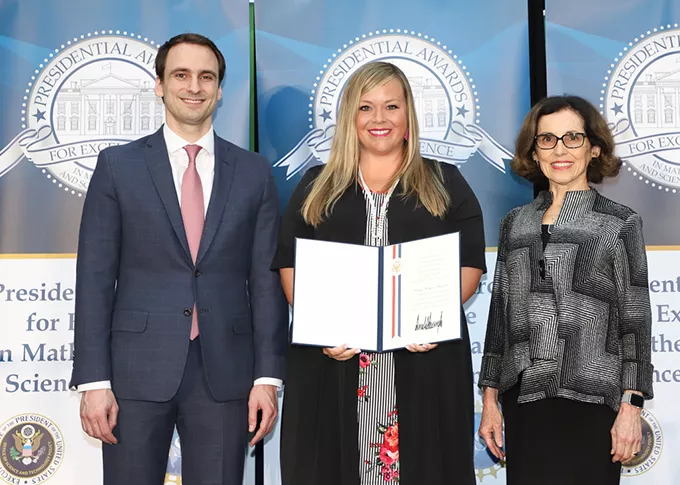 Norman teacher Macey Stewart center traveled to Washington, D.C. to accept her Presidential Award for Excellence in Mathematics and Science Teaching. | - PROVIDED