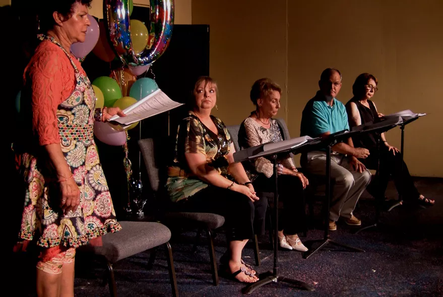 from left Doobie Potter, Rhonda Clark, Vicky Wilcox, Terry Veal and the late Laurel Van Horn Jawarsky in Fish or Chicken? in 2013. - CARPENTER SQUARE THEATRE / PROVIDED