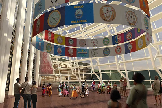 Renderings show various aspects of The American Indian Cultural Center and Museum, set to open in 2021. - THE AMERICAN INDIAN CULTURAL CENTER AND MUSEUM / PROVIDED
