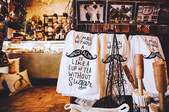 Mustache-themed tea towels at Craig’s Curious Emporium - ALEXA ACE