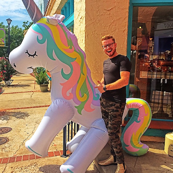 Kindt Steven Myers with Unicorn Brunch’s inflatable unicorn mascot - PROVIDED