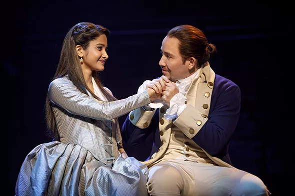 Shoba Narayan as Eliza Schuyler Hamilton and Joseph Morales as Alexander Hamilton in Hamilton: An American Musical - JOAN MARCUS / PROVIDED