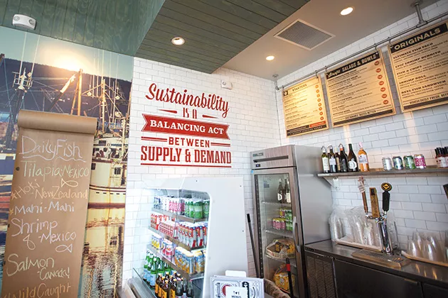A daily offering of fish greets customers as they order at Slapfish. - ALEXA ACE