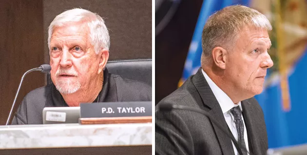 left Sheriff P.D. Taylor said the decision to hire an outside administrator is premature. right Kevin Calvey, county commissioner and trustee, said the decision was a long time coming. - MIGUEL RIOS