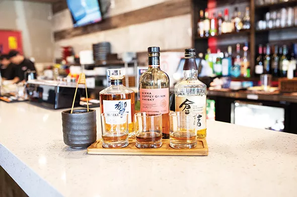 A Japanese whiskey flight is part of Masa Ramen & Sushi’s extensive offerings of Japanese liquor. - ALEXA ACE