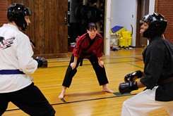Students are kicking class with martial arts training