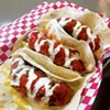 Buffalo chicken tacos with macaroni and cheese Buffalo chicken tacos with macaroni and cheese