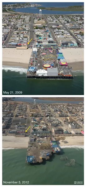 OBLIQUE AERIAL PHOTOGRAPHS OF SEASIDE HEIGHT PIER, NJ. VIEW LOOKING WEST ALONG THE NEW JERSEY SHORE.