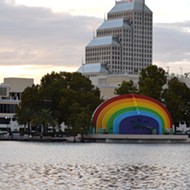 Lake Eola Bandshell painted with rainbow theme in honor of Pulse victims