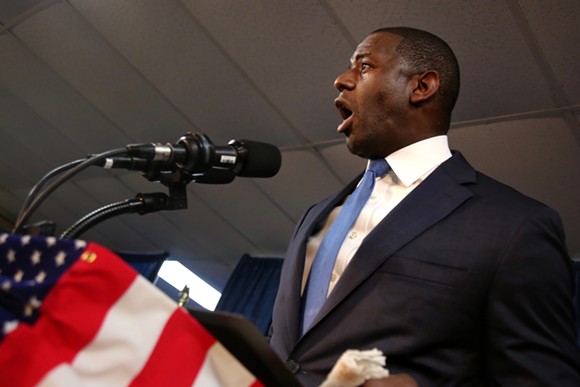 Andrew Gillum gives a speech in Orlando at a Democratic unity rally on Friday, Aug. 31. - PHOTO BY JOEY ROULETTE