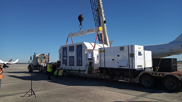 Beresheet is loaded onto a truck at the Orlando International Airport on Friday morning. - PHOTO COURTESY OF SPACEIL