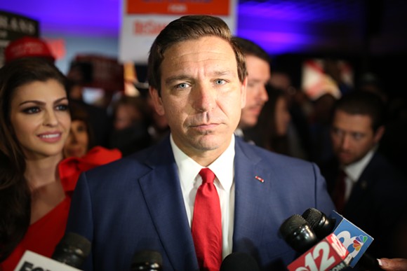 Republican gubernatorial nominee Ron DeSantis speaks with reporters at his Election Day rally after declaring victory over his democratic opponent Andrew Gillum. - PHOTO BY JOEY ROULETTE