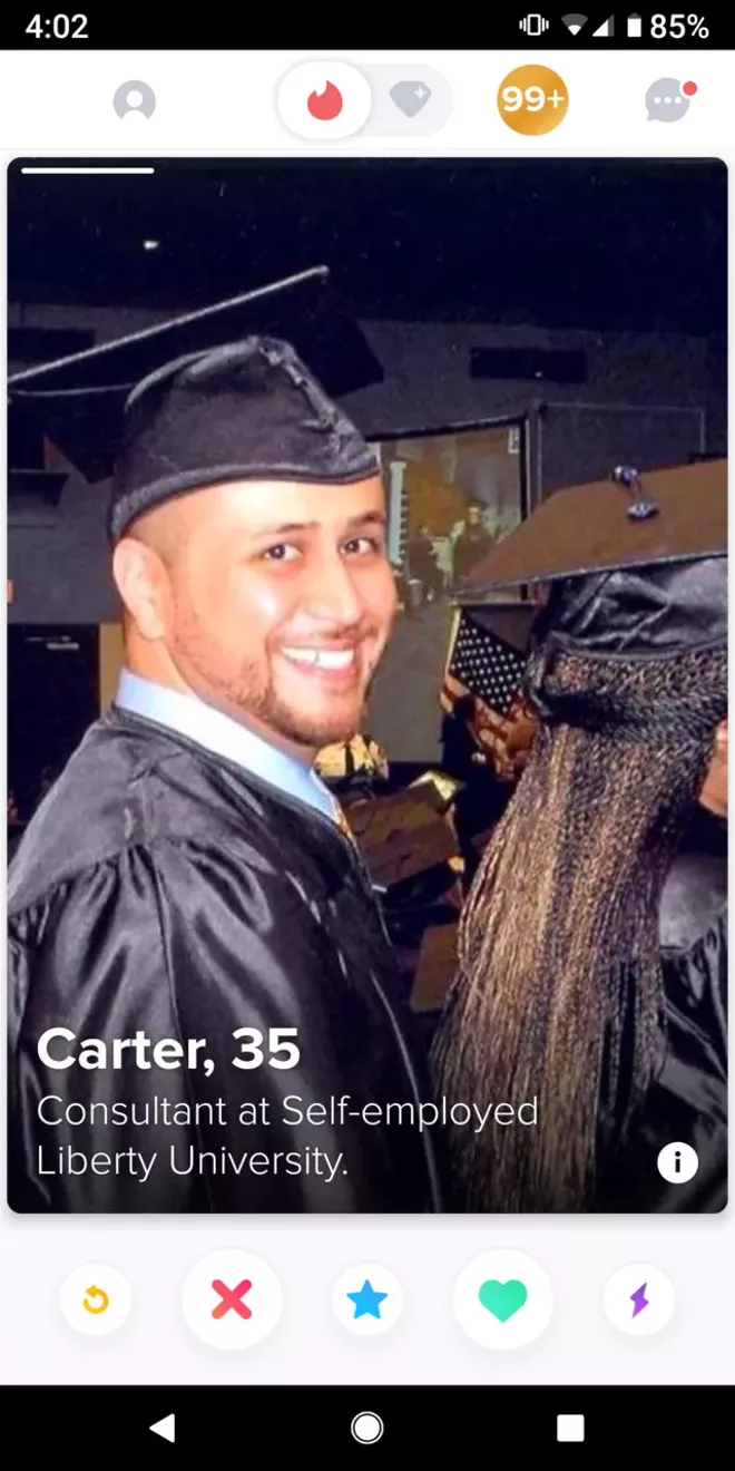 SCREENGRAB VIA TINDER, OBTAINED BY CREATIVE LOAFING TAMPA BAY